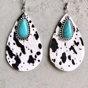 Western Fashion Cowhide Turquoise Earrings